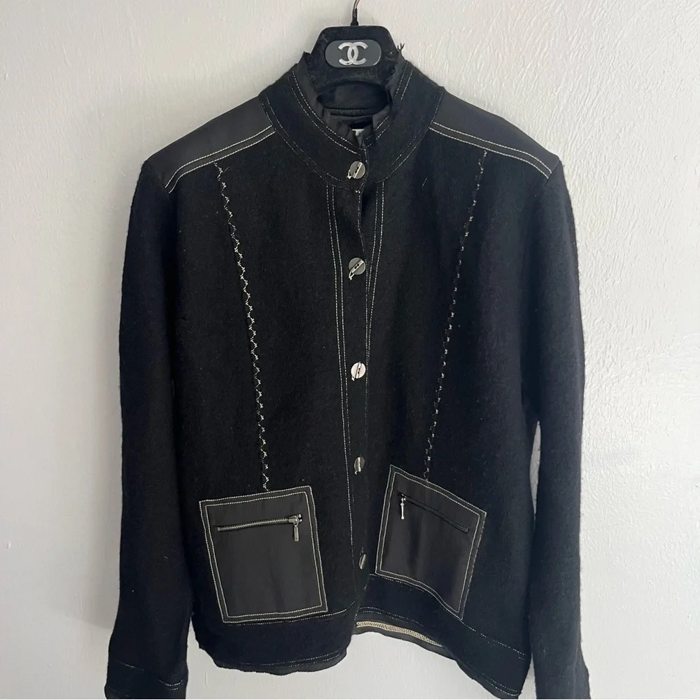 Chicos Vintage 100% Wool Button Front Mock Neck Jacket Size Large - Picture 7 of 11